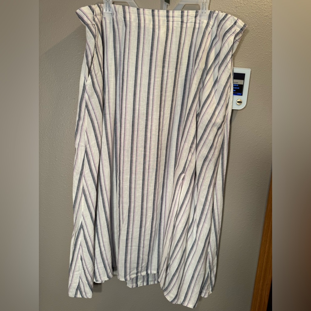Caslon Lavender, Gray and White Vertical Stripe Midi